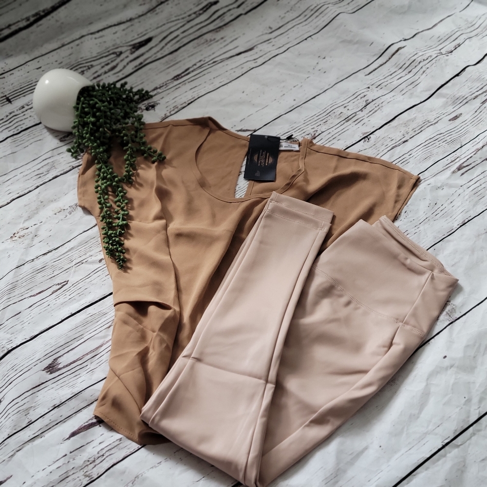 Blush faux leather leggings